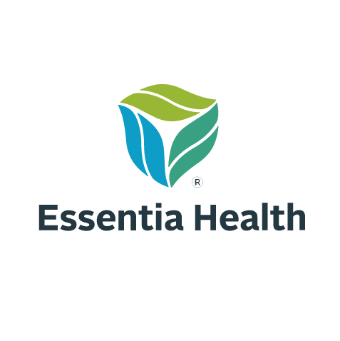 Logo of Essentia Health, featuring an abstract design of three leaves in green and blue.
